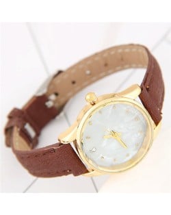 Plain Marble Texture Dial Fashion Wristband Watch - Brown