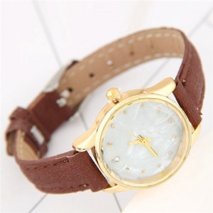 Plain Marble Texture Dial Fashion Wristband Watch - Brown