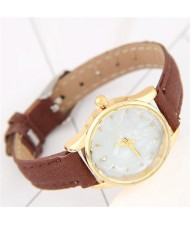 Plain Marble Texture Dial Fashion Wristband Watch - Brown