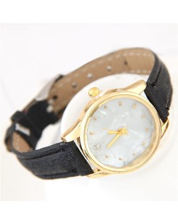 Plain Marble Texture Dial Fashion Wristband Watch - Black