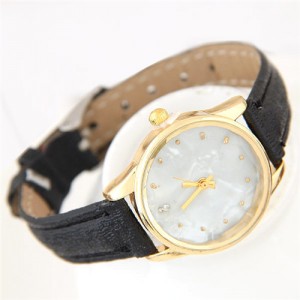 Plain Marble Texture Dial Fashion Wristband Watch - Black