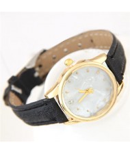 Plain Marble Texture Dial Fashion Wristband Watch - Black