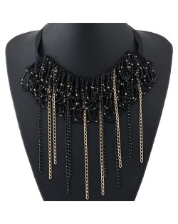 Mini Beads and Contrast Colors Chain Tassels Rope Fashion Necklace - Black
