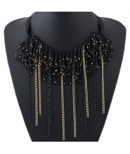 Mini Beads and Contrast Colors Chain Tassels Rope Fashion Necklace - Black