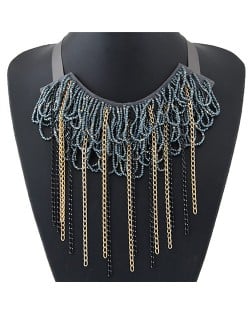 Mini Beads and Contrast Colors Chain Tassels Rope Fashion Necklace - Gray