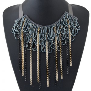 Mini Beads and Contrast Colors Chain Tassels Rope Fashion Necklace - Gray