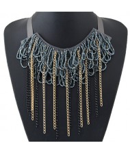 Mini Beads and Contrast Colors Chain Tassels Rope Fashion Necklace - Gray