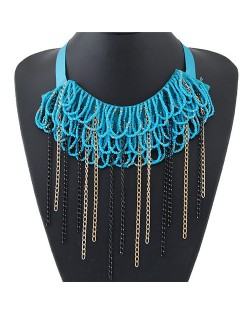 Mini Beads and Contrast Colors Chain Tassels Rope Fashion Necklace - Sky Blue