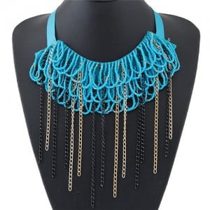 Mini Beads and Contrast Colors Chain Tassels Rope Fashion Necklace - Sky Blue