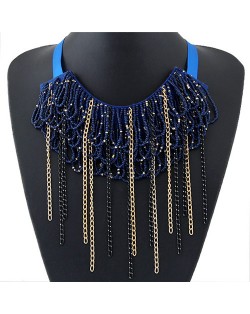Mini Beads and Contrast Colors Chain Tassels Rope Fashion Necklace - Royal Blue