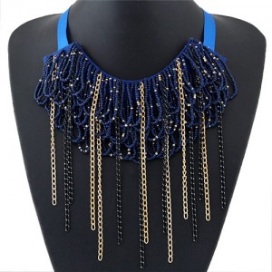 Mini Beads and Contrast Colors Chain Tassels Rope Fashion Necklace - Royal Blue
