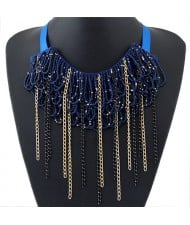 Mini Beads and Contrast Colors Chain Tassels Rope Fashion Necklace - Royal Blue