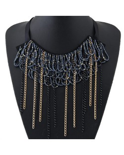 Mini Beads and Contrast Colors Chain Tassels Rope Fashion Necklace - Ink Blue