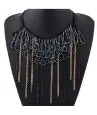 Mini Beads and Contrast Colors Chain Tassels Rope Fashion Necklace - Ink Blue