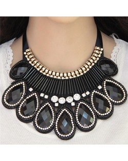 Bohemian Fashion Resin Gems Inlaid Waterdrops Design Chunky Costume Necklace - Black