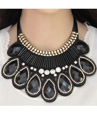 Bohemian Fashion Resin Gems Inlaid Waterdrops Design Chunky Costume Necklace - Black