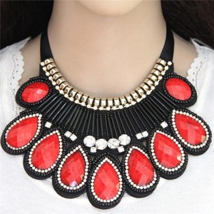 Bohemian Fashion Resin Gems Inlaid Waterdrops Design Chunky Costume Necklace - Red