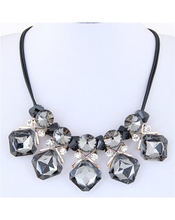 Shining Cubic Glass Gems High Fashion Short Rope Costume Necklace - Gray