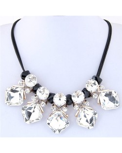 Shining Cubic Glass Gems High Fashion Short Rope Costume Necklace - White