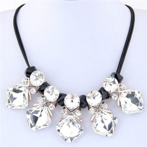 Shining Cubic Glass Gems High Fashion Short Rope Costume Necklace - White