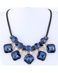 Shining Cubic Glass Gems High Fashion Short Rope Costume Necklace - Ink Blue
