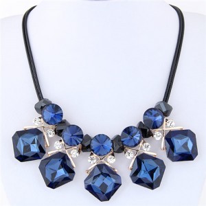 Shining Cubic Glass Gems High Fashion Short Rope Costume Necklace - Ink Blue