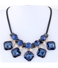 Shining Cubic Glass Gems High Fashion Short Rope Costume Necklace - Ink Blue