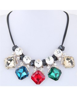 Shining Cubic Glass Gems High Fashion Short Rope Costume Necklace - Multicolor