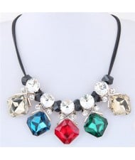 Shining Cubic Glass Gems High Fashion Short Rope Costume Necklace - Multicolor