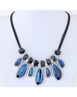 Rhinestone Rimmed Irregular Waterdrop Pendants Dual Layers Rope Costume Necklace - Blue