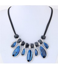 Rhinestone Rimmed Irregular Waterdrop Pendants Dual Layers Rope Costume Necklace - Blue