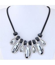 Rhinestone Rimmed Irregular Waterdrop Pendants Dual Layers Rope Costume Necklace - Gray