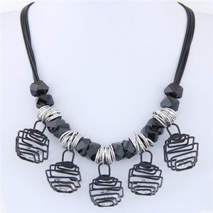 Transparent Gems Inlaid Alloy Wire Twined Pendants Multi-layers Rope Fashion Necklace - Silver