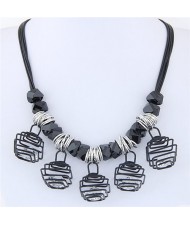 Transparent Gems Inlaid Alloy Wire Twined Pendants Multi-layers Rope Fashion Necklace - Silver