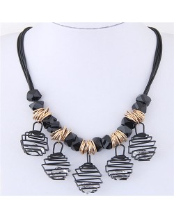 Transparent Gems Inlaid Alloy Wire Twined Pendants Multi-layers Rope Fashion Necklace - Golden