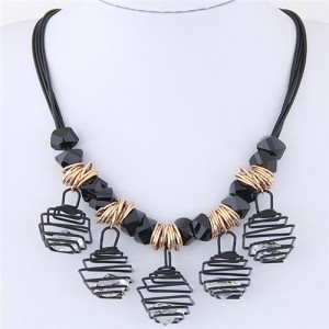Transparent Gems Inlaid Alloy Wire Twined Pendants Multi-layers Rope Fashion Necklace - Golden