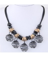 Transparent Gems Inlaid Alloy Wire Twined Pendants Multi-layers Rope Fashion Necklace - Golden