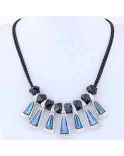 Rhinestone and Ink Blue Glass Waterdrop Pendants and Beads Rope Fashion Necklace