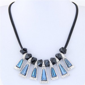 Rhinestone and Ink Blue Glass Waterdrop Pendants and Beads Rope Fashion Necklace