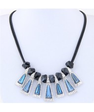 Rhinestone and Ink Blue Glass Waterdrop Pendants and Beads Rope Fashion Necklace