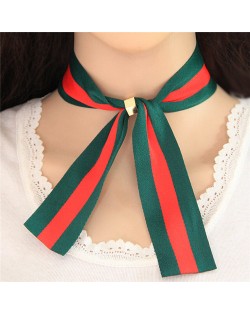 Red Strip Green Ribbon Bowknot Choker Fashion Necklace