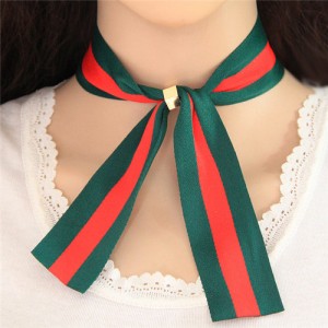 Red Strip Green Ribbon Bowknot Choker Fashion Necklace