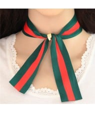 Red Strip Green Ribbon Bowknot Choker Fashion Necklace