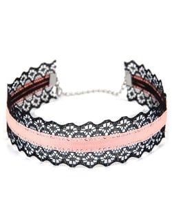 Pink Cloth Attached Black Lace Choker Costume Necklace