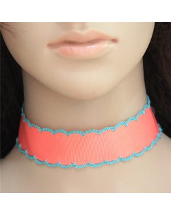 Contrast Color Threads Rimmed Fashion Cloth Choker Necklet - Pink