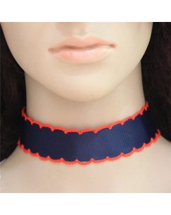 Contrast Color Threads Rimmed Fashion Cloth Choker Necklet - Dark Blue