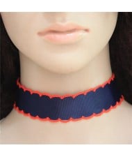 Contrast Color Threads Rimmed Fashion Cloth Choker Necklet - Dark Blue
