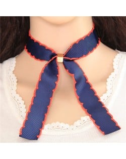 Lace Decorated Dark Blue Bowknot Short Choker Necklace