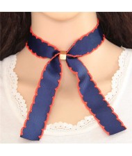Lace Decorated Dark Blue Bowknot Short Choker Necklace