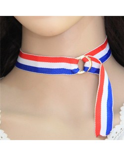 Navy Fashion Strips Pattern Short Choker Cloth Necklet